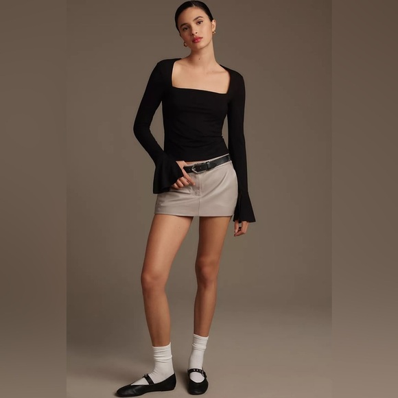 Reformation Lucca Long Sleeve Knit Top Black Square Neck NWOT - Picture 4 of 14